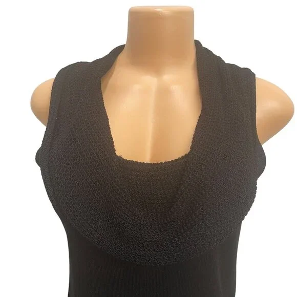 Jones New York Collection Women Black Knit Top Sleeveless Drape Neck Size Small - Picture 2 of 8